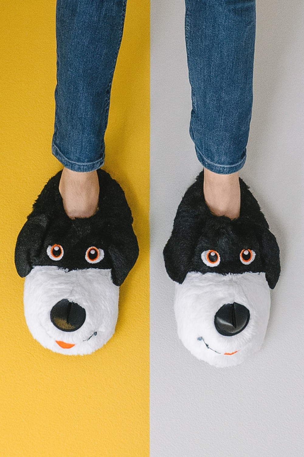 ModaFrato BUDDY Erkek Hayvanlı Panduf Ev Ayakkabısı Pufidik Peluş Düz Tabanlı Konforlu Siyah