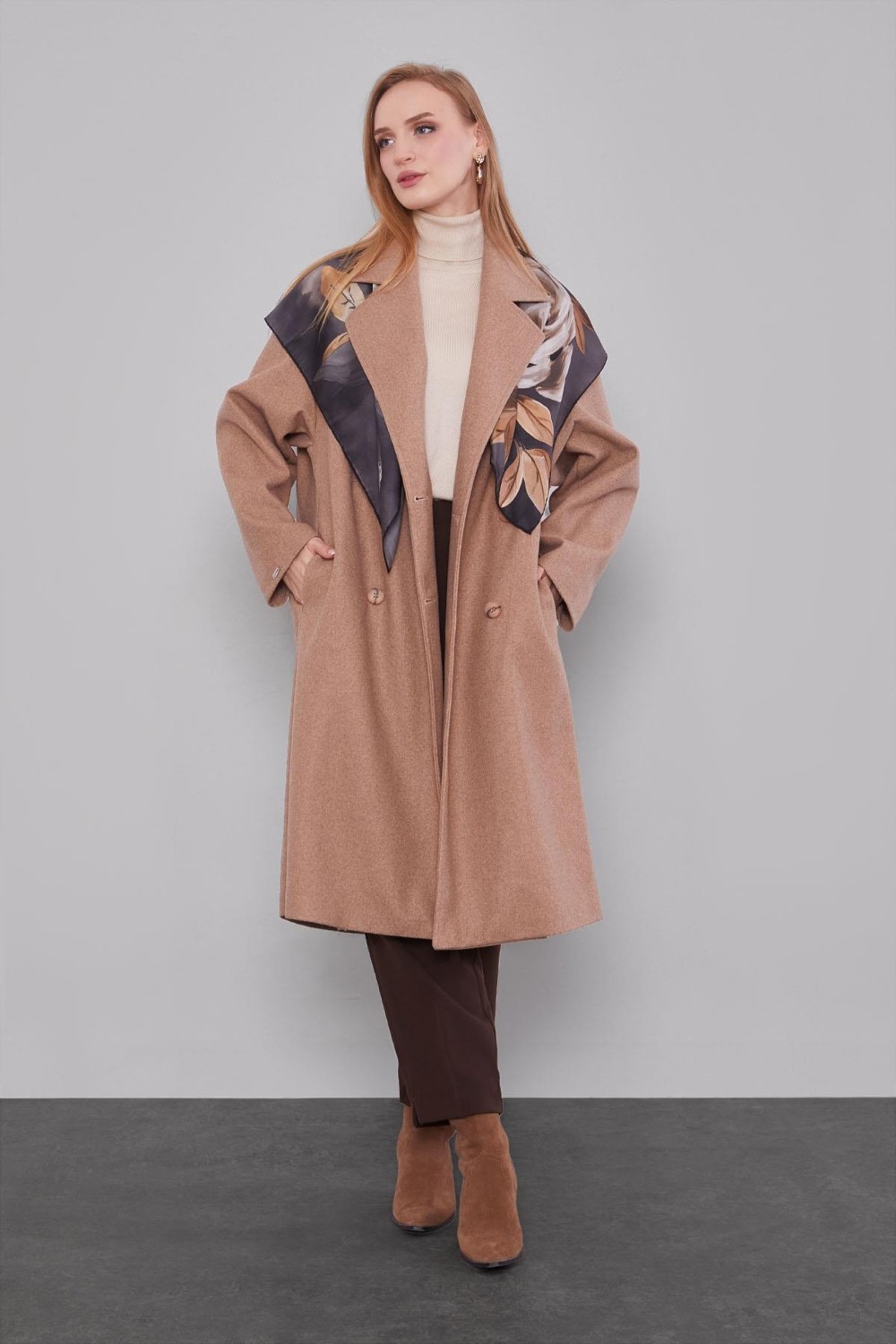 Lêvi D'or Toprak Oversize Astarsız Kaşe Kaban görsel 6