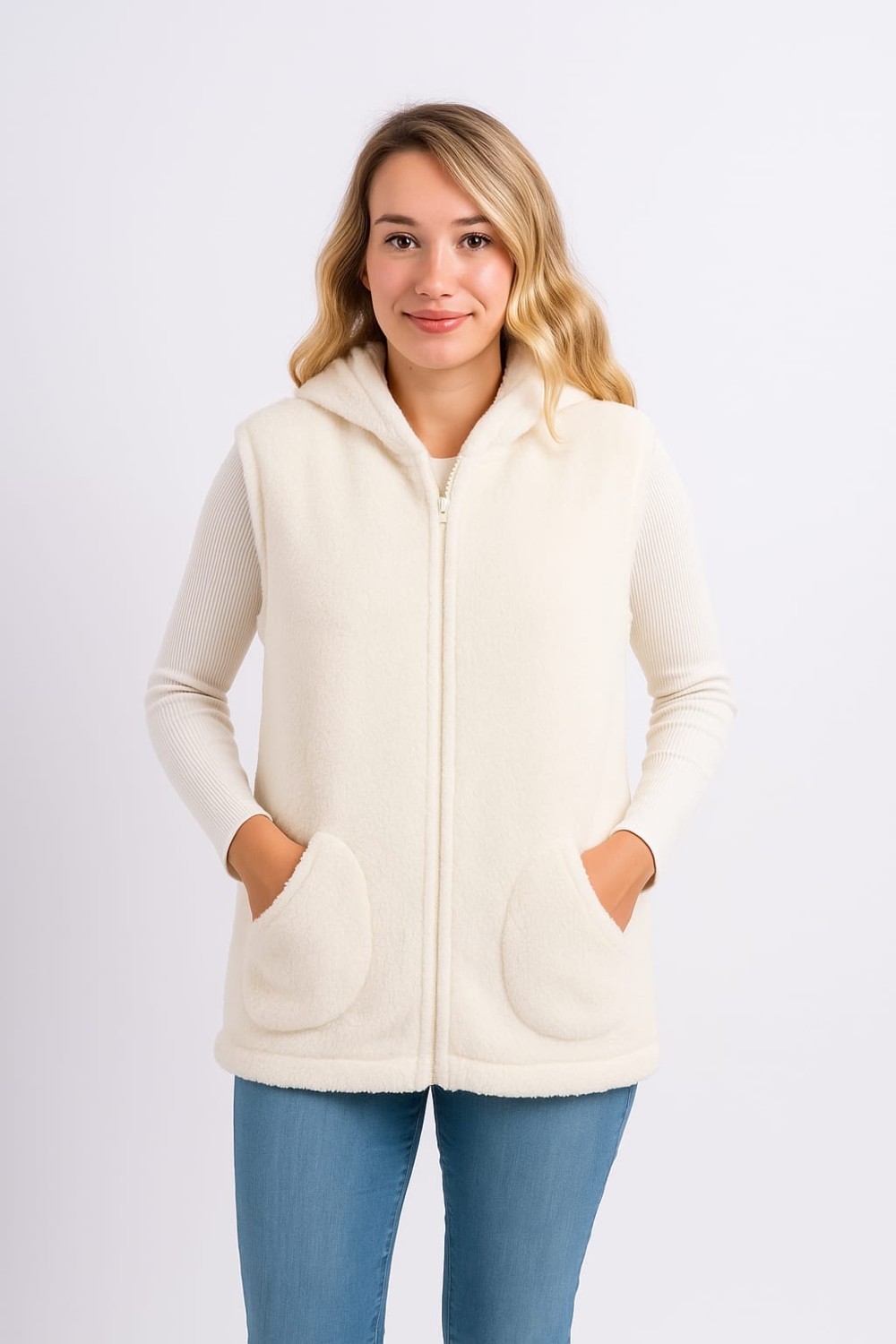 Sweet's Collection Yelek Kadın Welsoft Peluş Kapüşonlu görsel 5