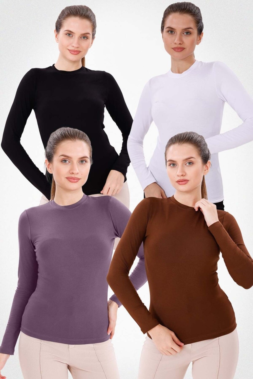 Yade Fashion Uzun Kol Bisiklet Yaka Body 4'lü Set