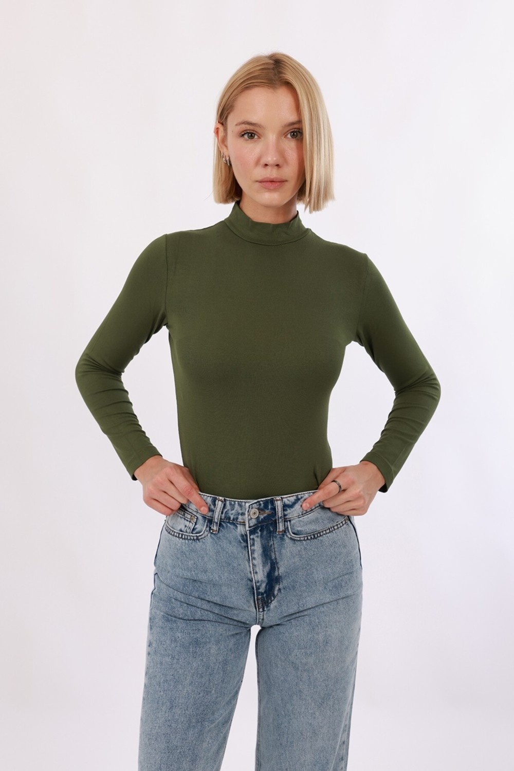 Yade Fashion Kadın Uzun Kollu Balıkçı Yaka Body 4’lü Set, Siyah Beyaz Kahverengi Haki görsel 2