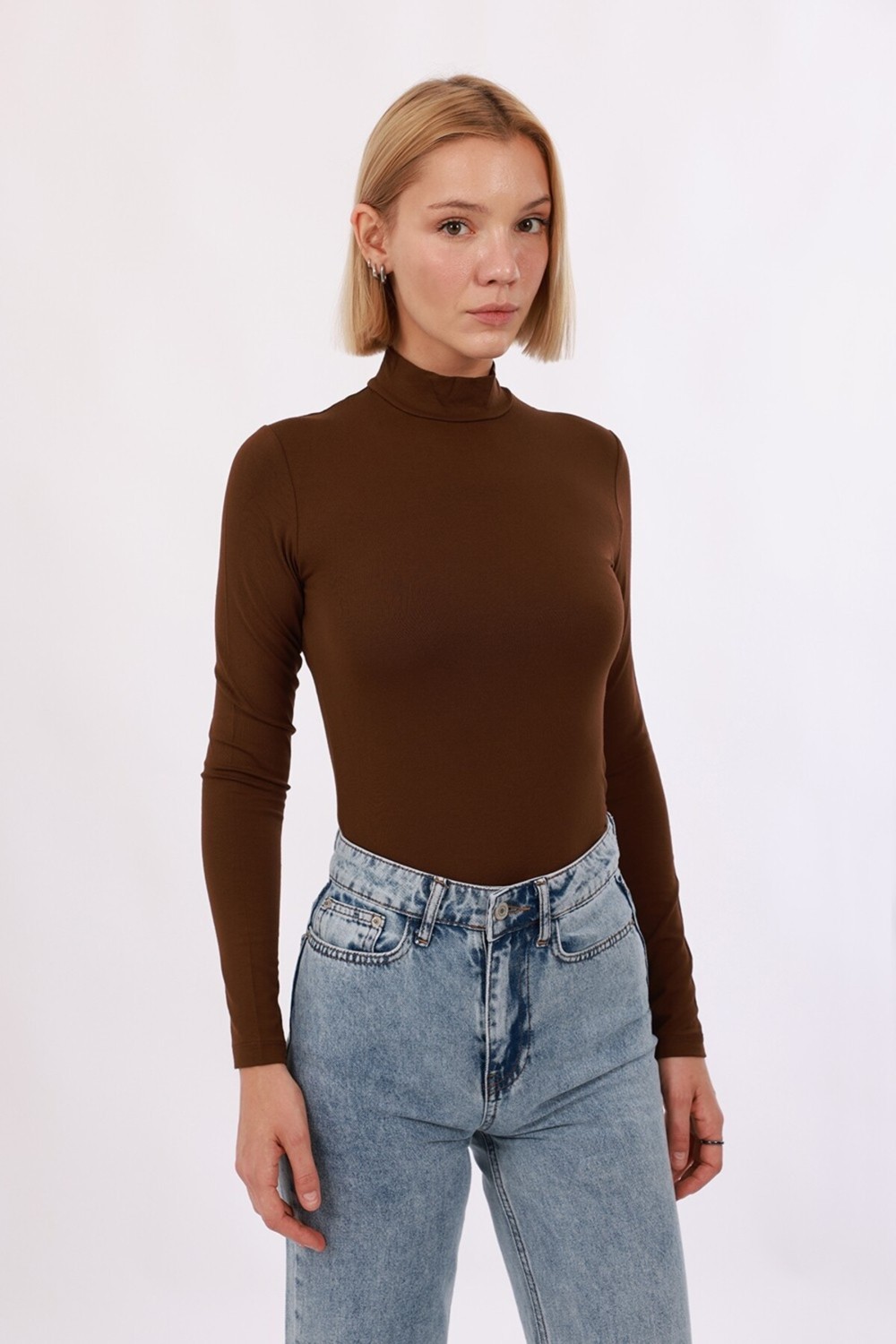 Yade Fashion Kadın Uzun Kollu Balıkçı Yaka Body 4’lü Set, Siyah Beyaz Kahverengi Haki görsel 4