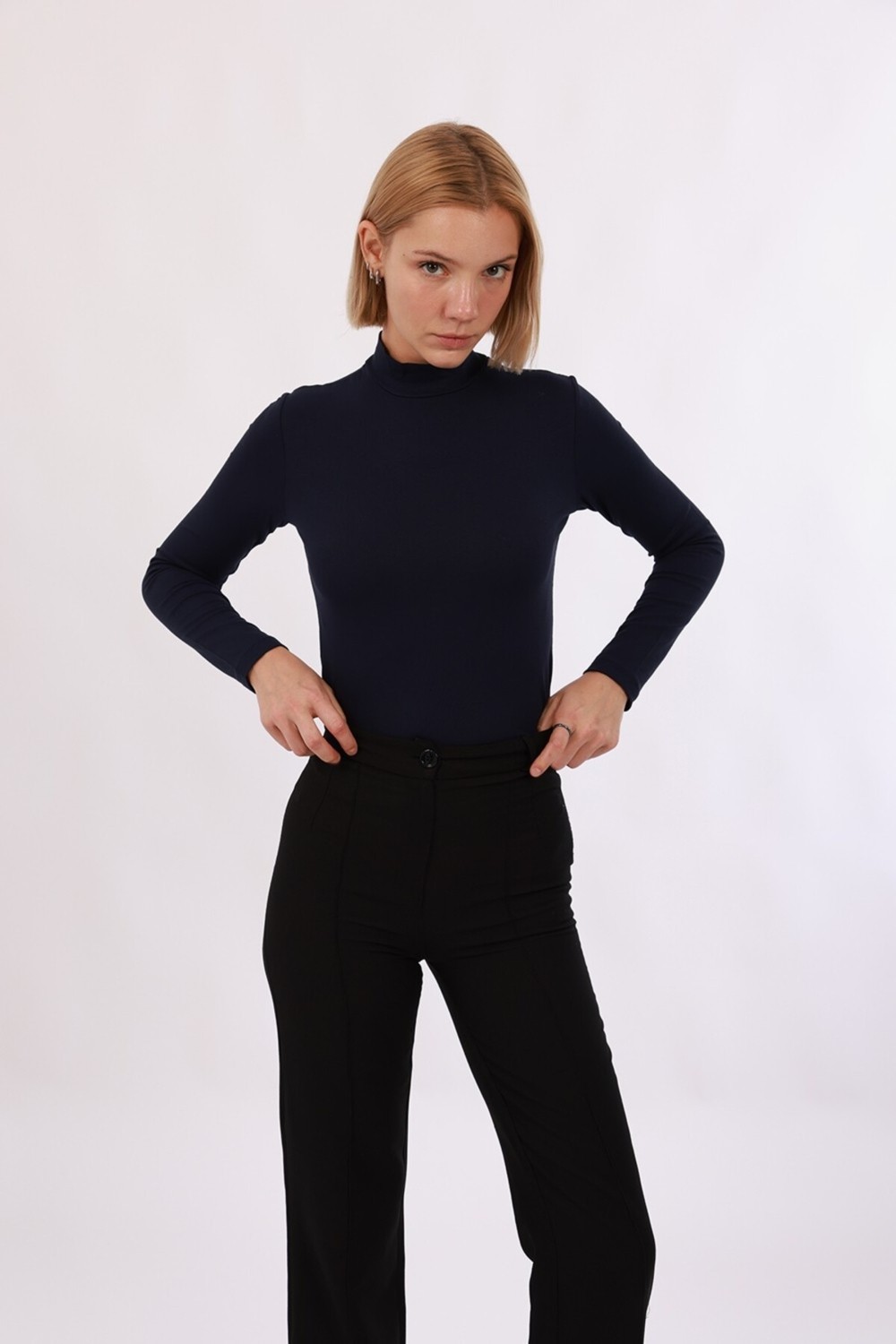 Yade Fashion Kadın Uzun Kollu Balıkçı Yaka Body 4’lü Set, Siyah Beyaz Kahverengi Haki görsel 5