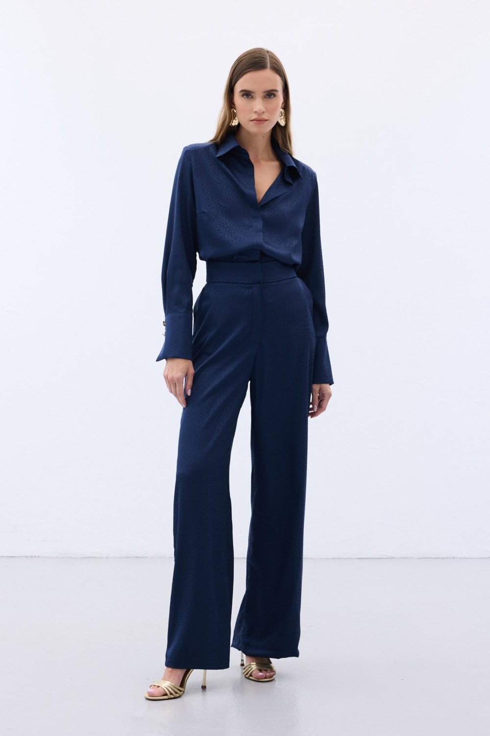 Sateen Jakarlı Pantolon - Lacivert