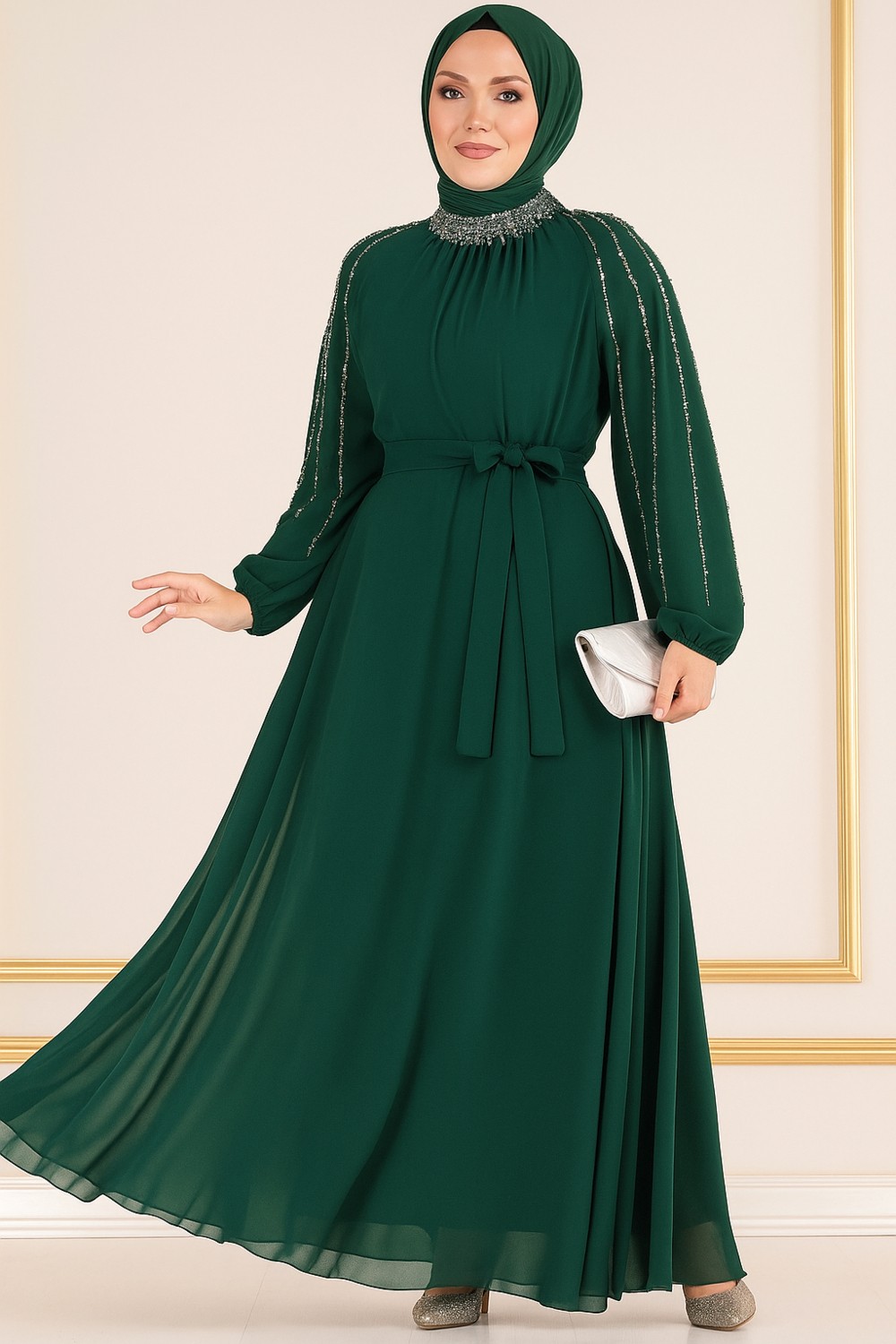 MayaBella Maya Bella Kolları Işlemeli Tesettür Abiye