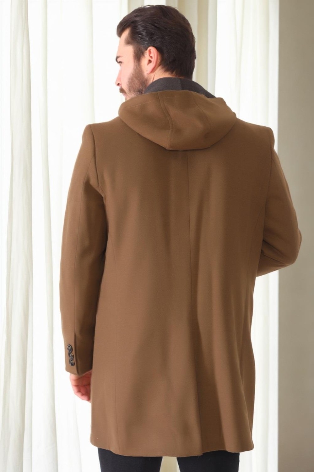Dewberry Erkek Palto Koyu Gri %70 Yün %30 Polyester Orta Kalınlık Düz Desenli Uzun Kol PLT9376 görsel 8