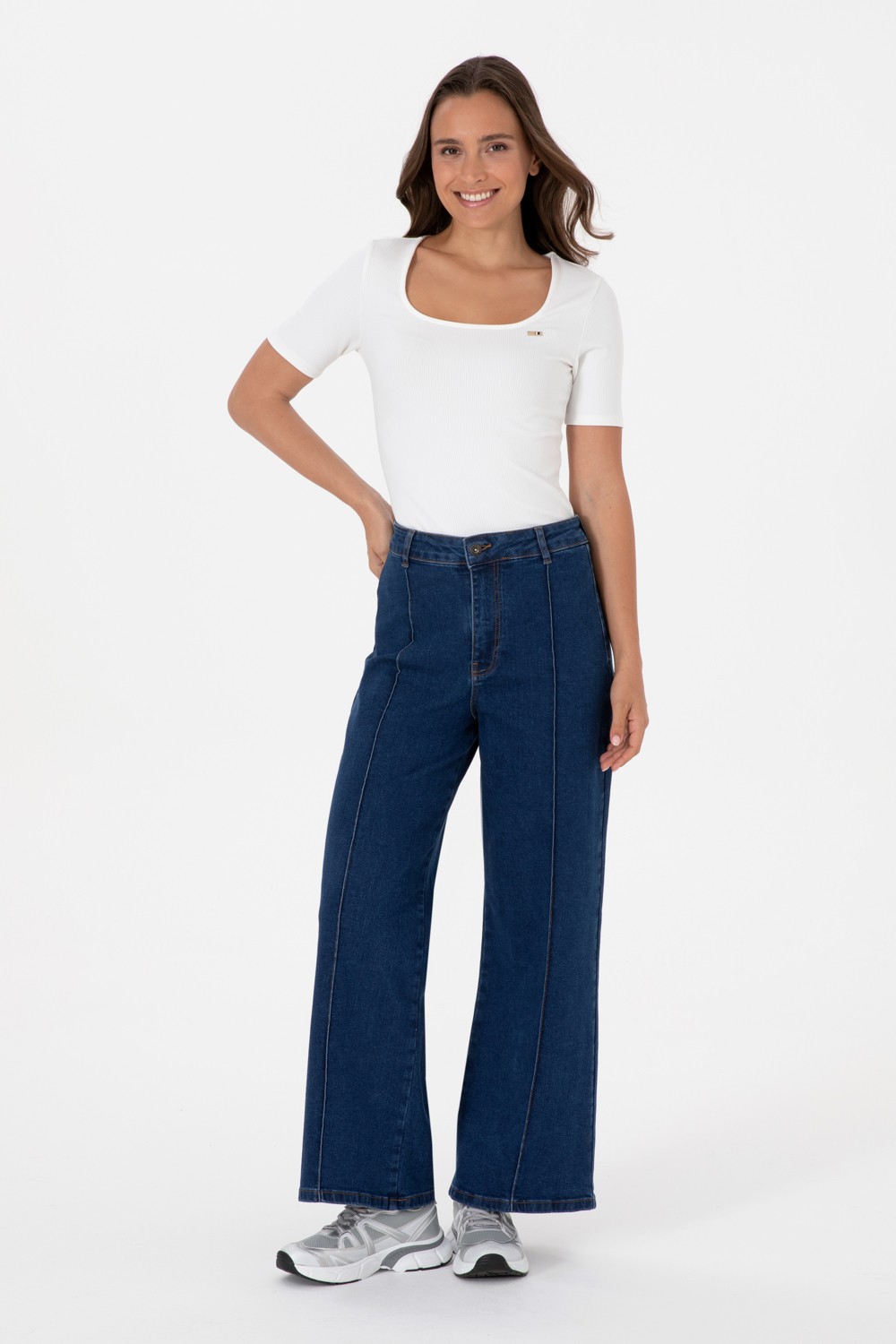 U.S. Polo Assn. Kadın Mavi Flaire High Waist Fit Jean Pantolon 50316581-DN0022 görsel 3