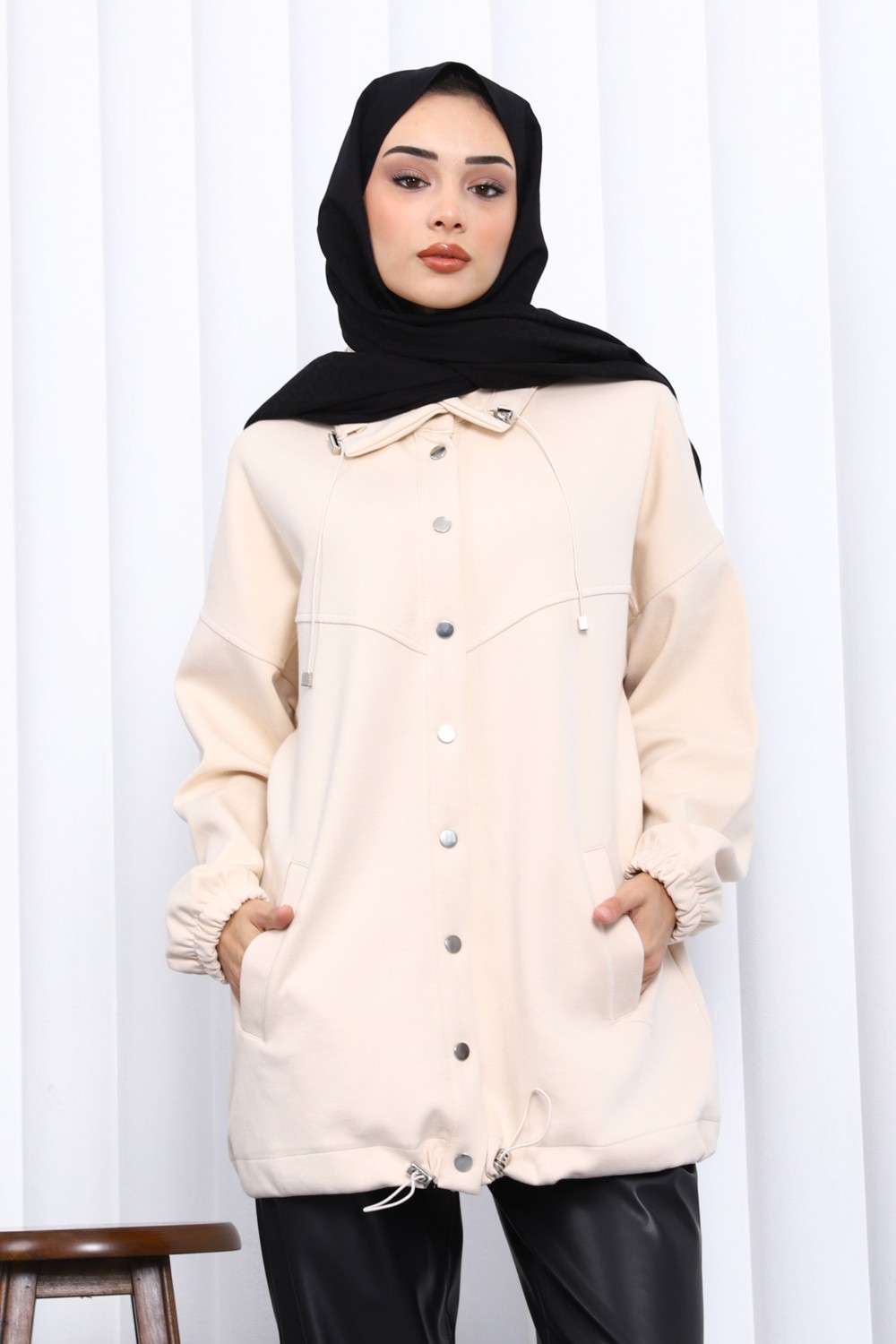 İmaj Butik Bordo Çıtçıt Detaylı Cepli Ceket