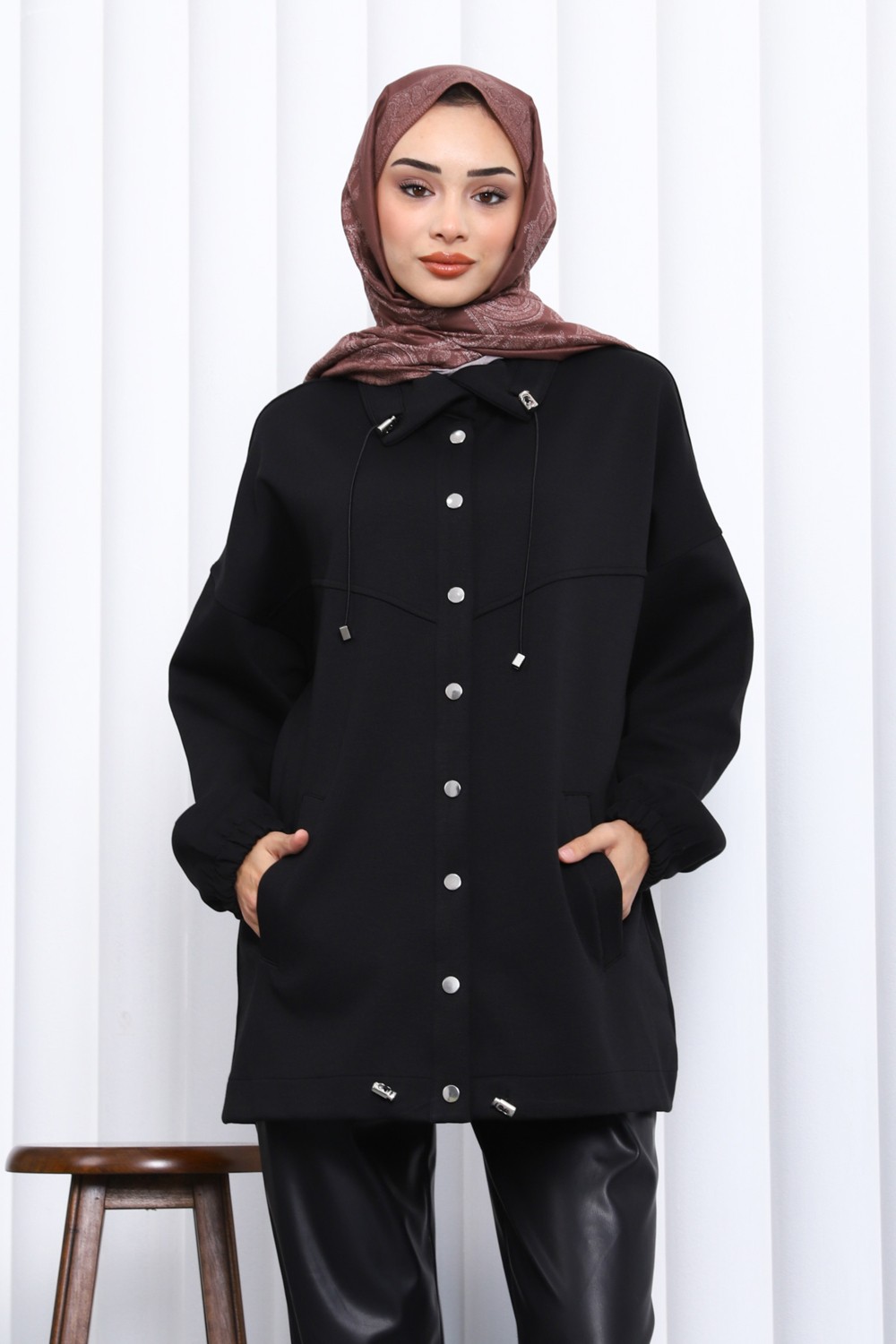 İmaj Butik Bordo Çıtçıt Detaylı Cepli Ceket