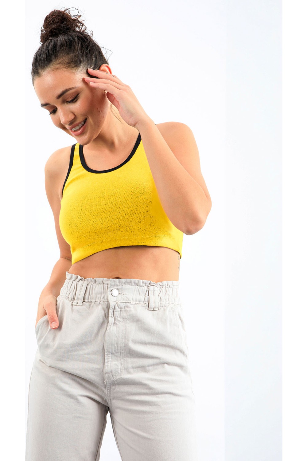 Tommy Life Lacivert Basic Sıfır Kol Dar Kalıp U Yaka Kadın Crop Top Atlet - 97162 görsel 3