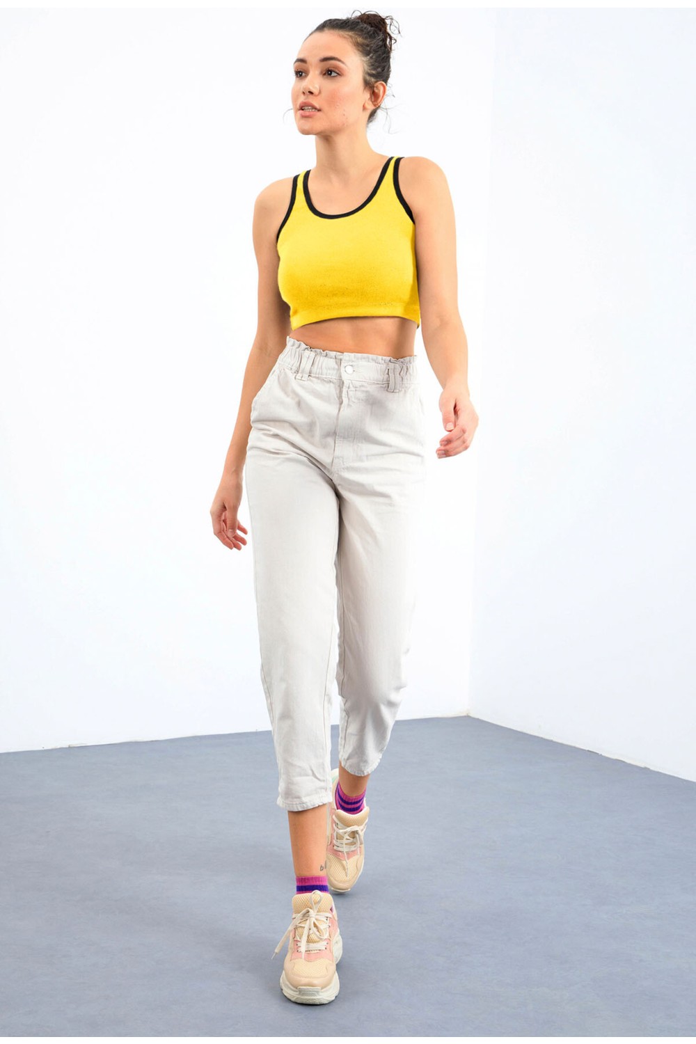 Tommy Life Lacivert Basic Sıfır Kol Dar Kalıp U Yaka Kadın Crop Top Atlet - 97162 görsel 4