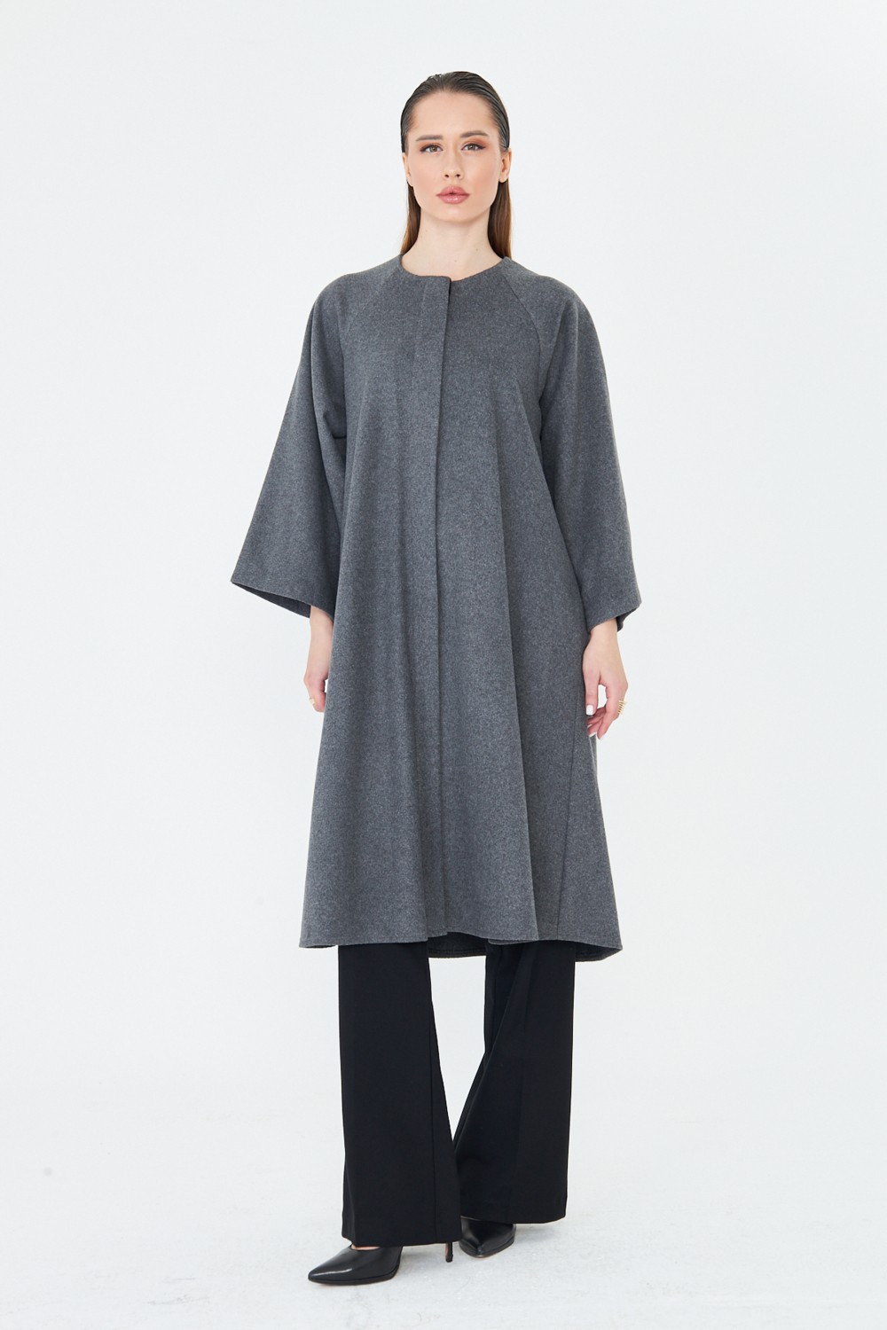 Comstar Kadın Trend Oversize Uzun Kol Şık Bordo Kaşe Panço