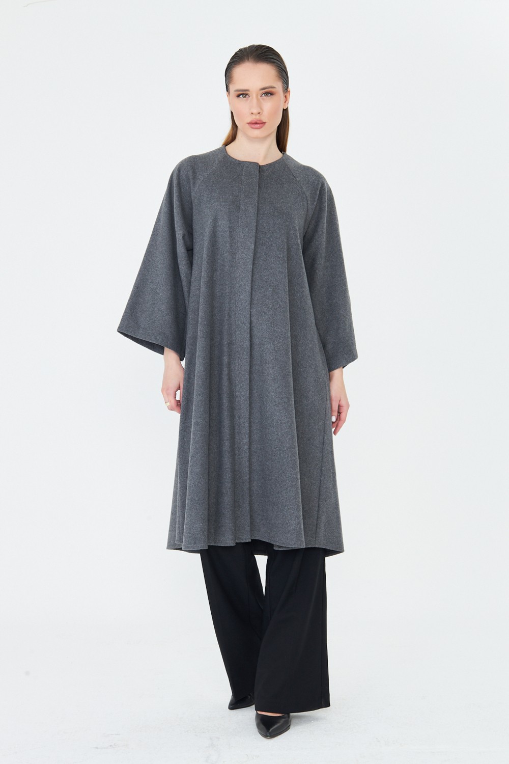 Comstar Kadın Trend Oversize Uzun Kol Şık Bordo Kaşe Panço görsel 2