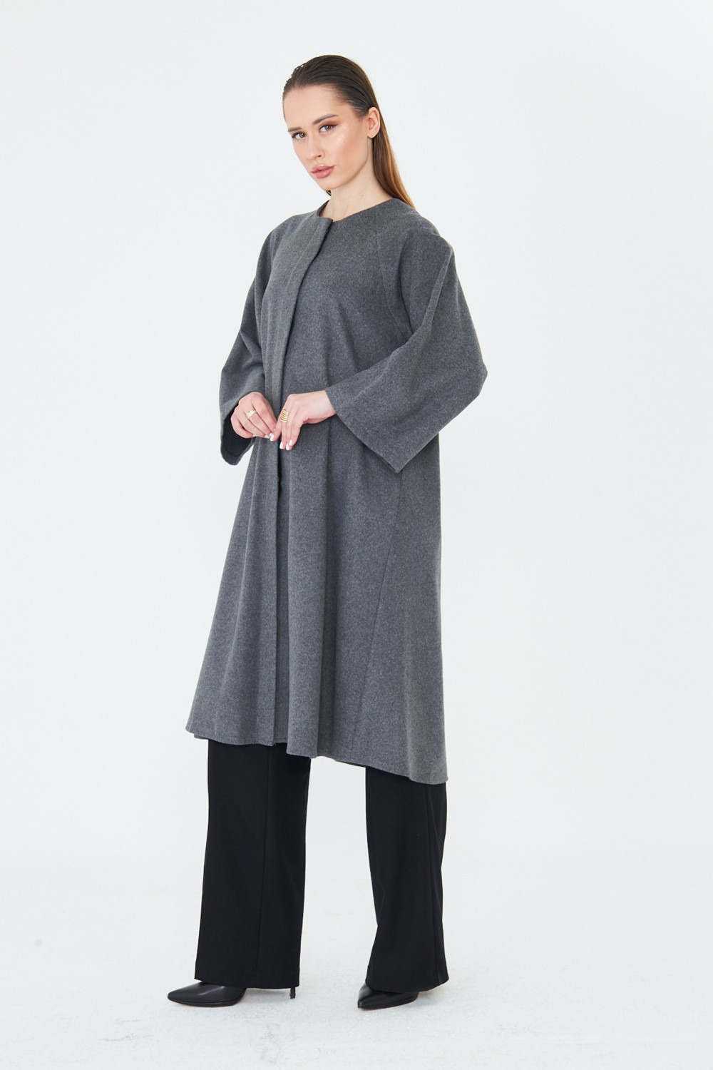 Comstar Kadın Trend Oversize Uzun Kol Şık Bordo Kaşe Panço görsel 3