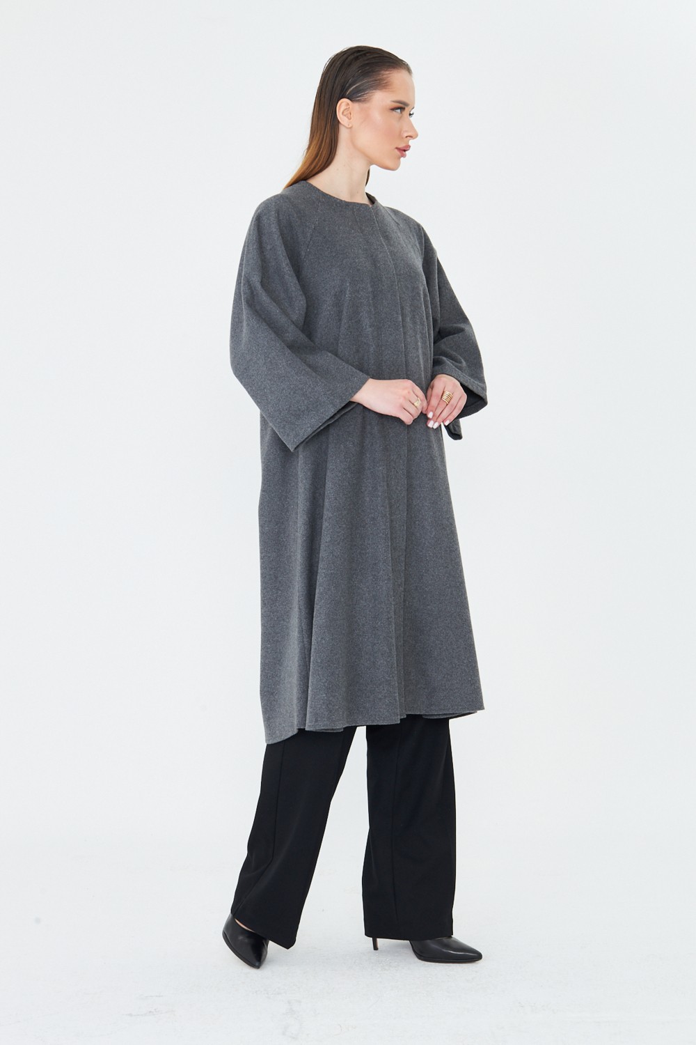 Comstar Kadın Trend Oversize Uzun Kol Şık Bordo Kaşe Panço görsel 5