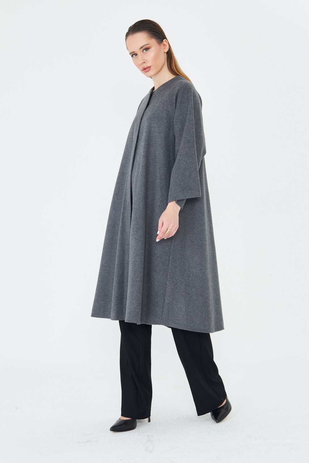 Comstar Kadın Trend Oversize Uzun Kol Şık Bordo Kaşe Panço görsel 7