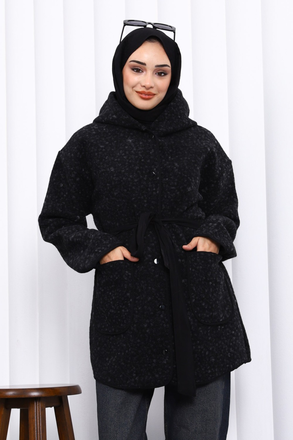 İmaj Butik Vizon Çırçıtlı Kuşaklı Kaşe Ceket