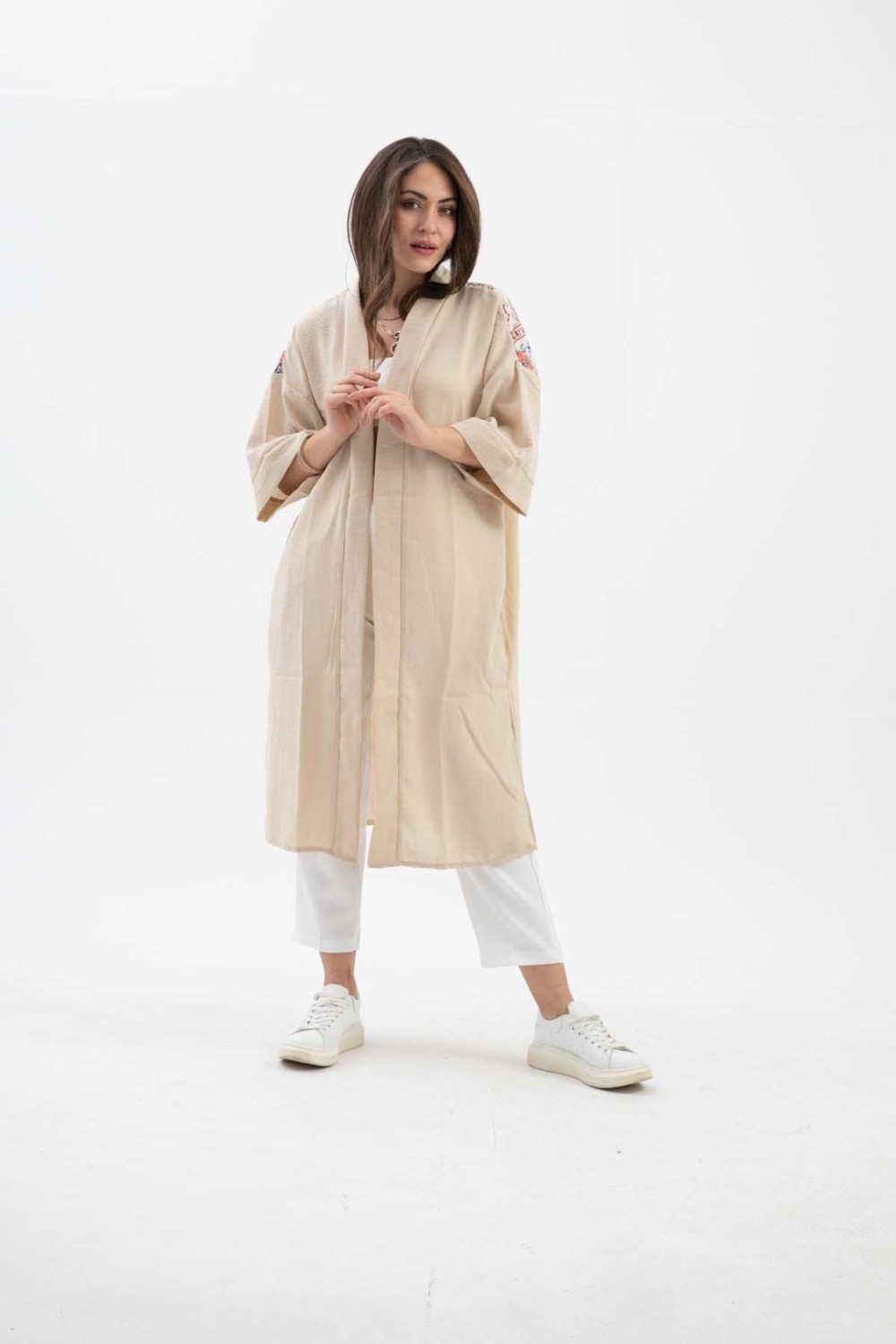 Isawella Arkası Baskılı Püsküllü Kimono - Yeşil