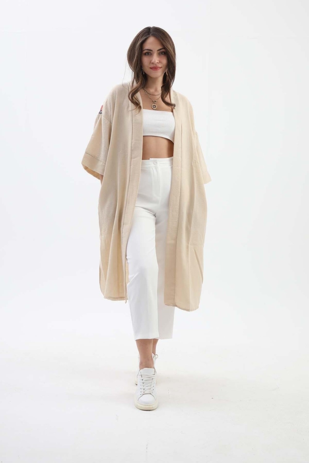 Isawella Arkası Baskılı Püsküllü Kimono - Yeşil görsel 2