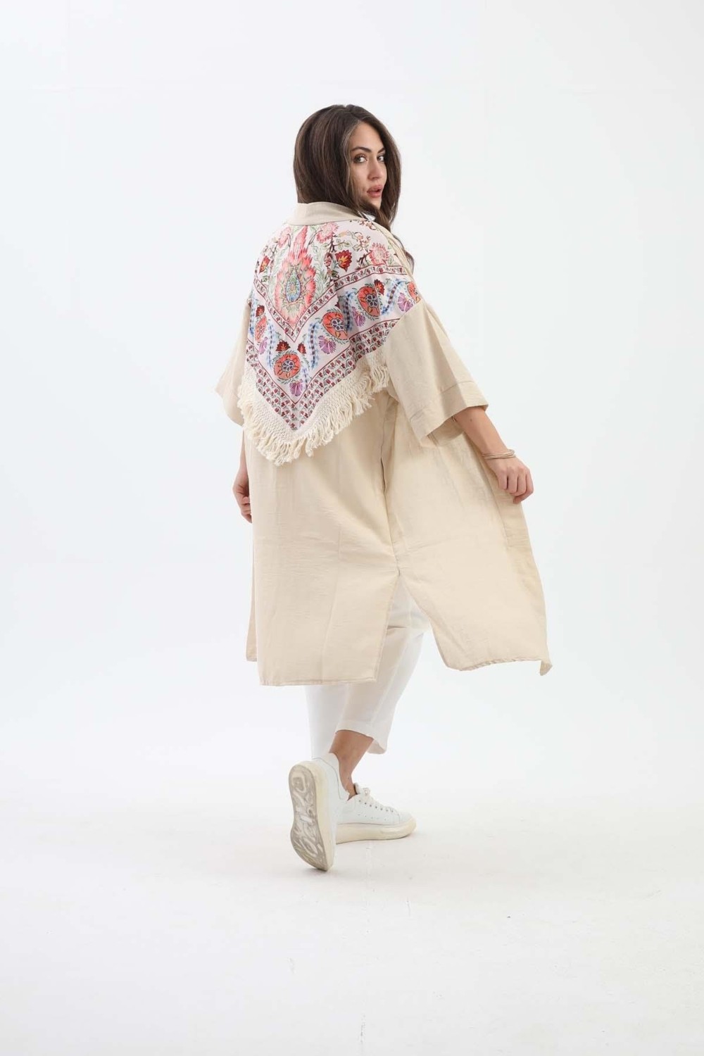 Isawella Arkası Baskılı Püsküllü Kimono - Yeşil görsel 4