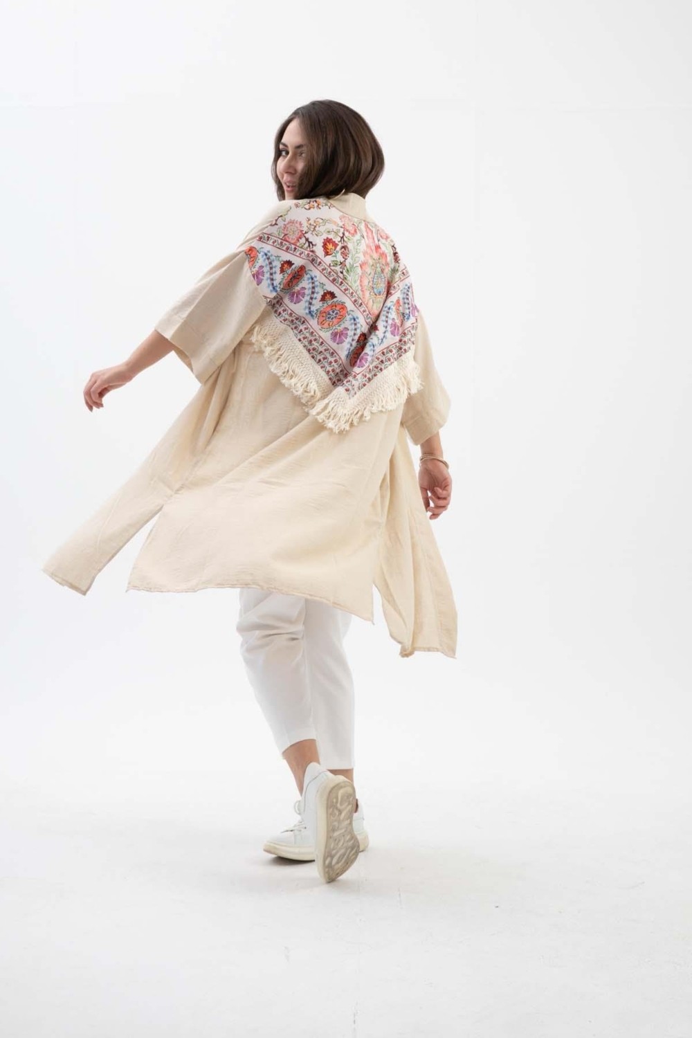 Isawella Arkası Baskılı Püsküllü Kimono - Yeşil görsel 5