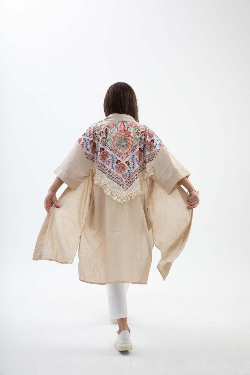 Isawella Arkası Baskılı Püsküllü Kimono - Yeşil görsel 6