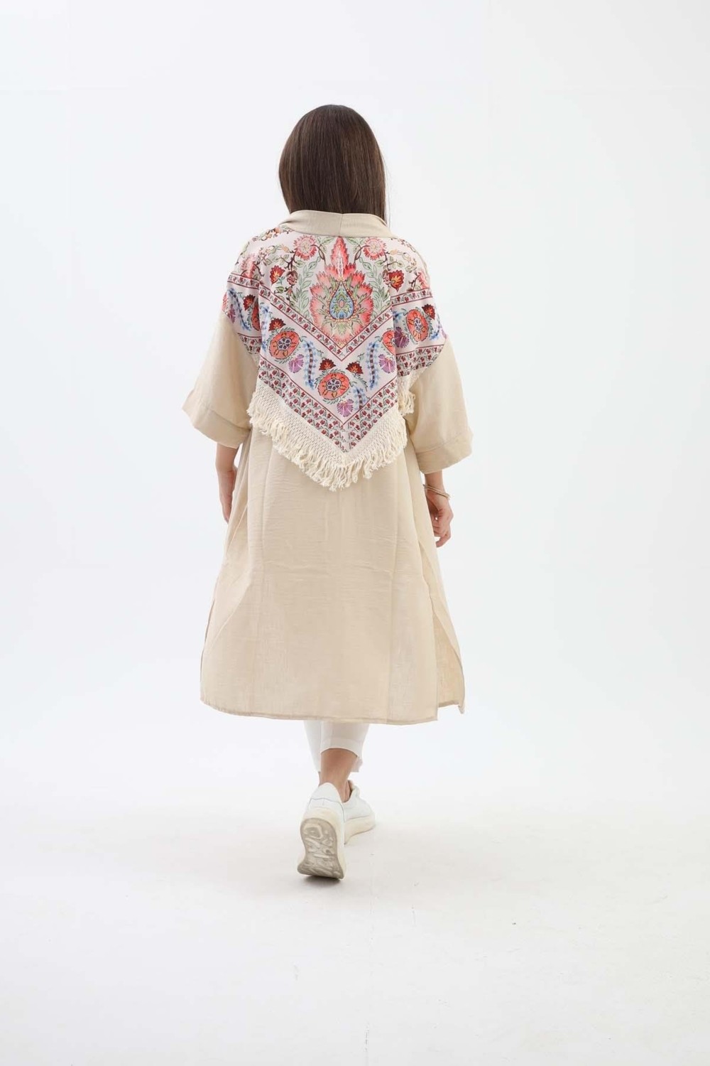 Isawella Arkası Baskılı Püsküllü Kimono - Yeşil görsel 7