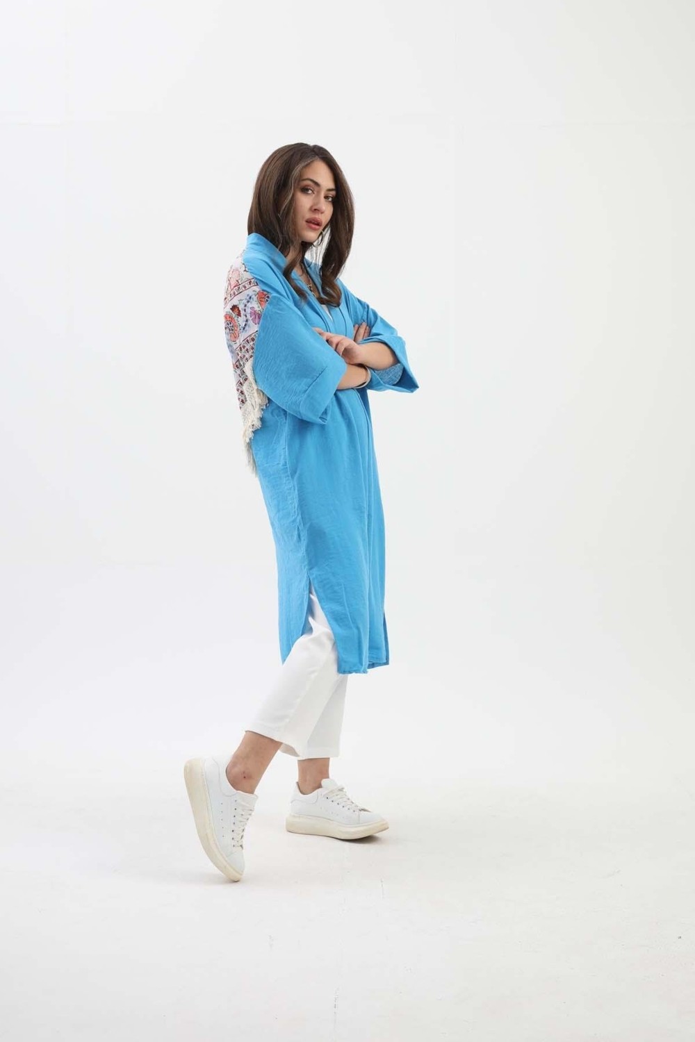 Isawella Arkası Baskılı Püsküllü Kimono - Yeşil görsel 8