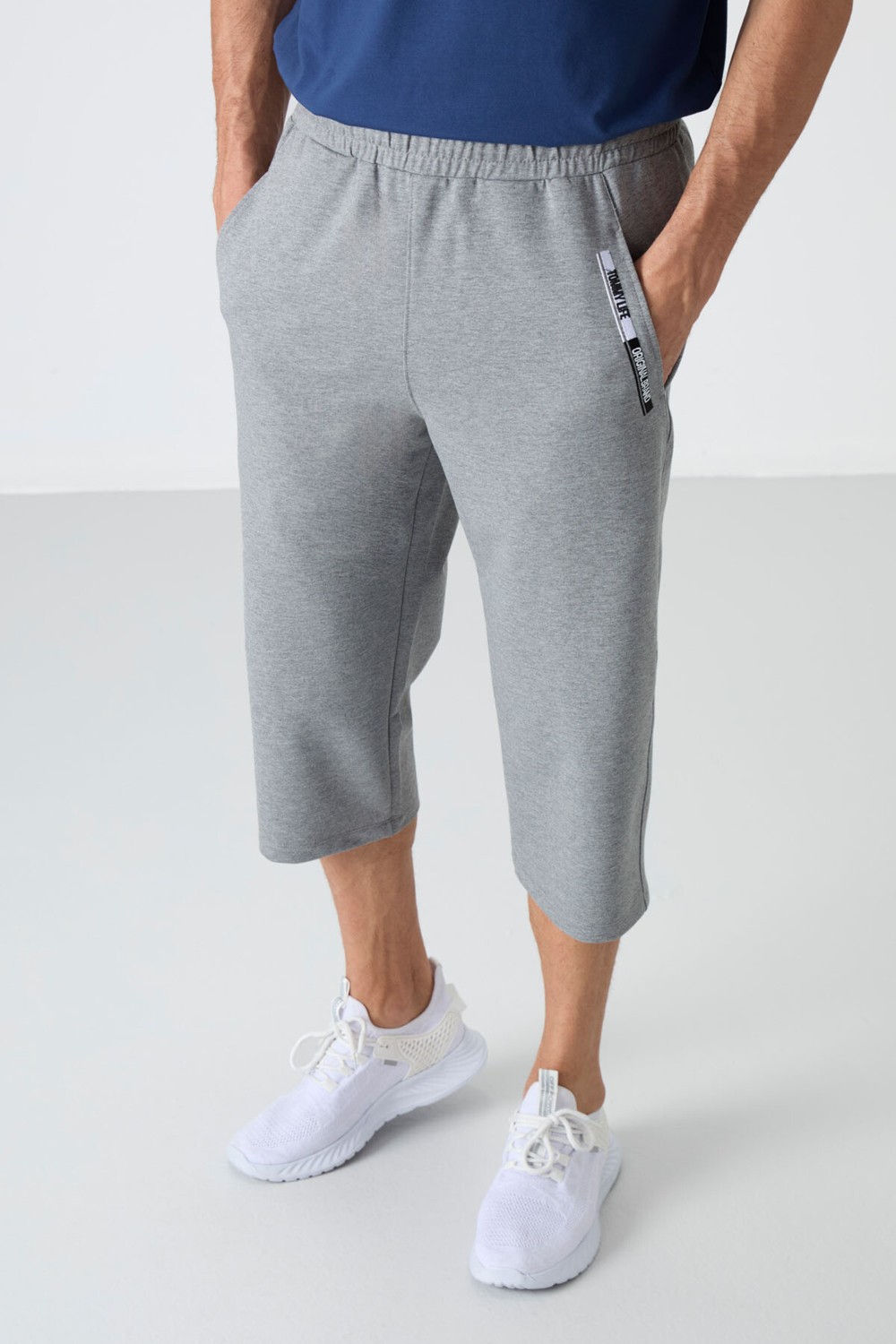 Tommy Life Gri Melanj Ön Cep Detaylı Standart Kalıp Klasik Paça Erkek Kapri - 83092 görsel 6