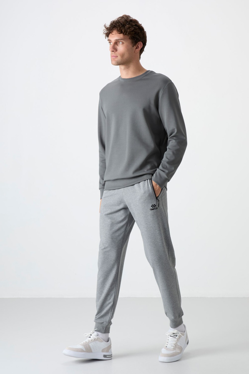 Tommy Life Gri Melanj Fermuar Cepli Standart Kalıp Jogger Erkek Eşofman Alt - 84587 görsel 2