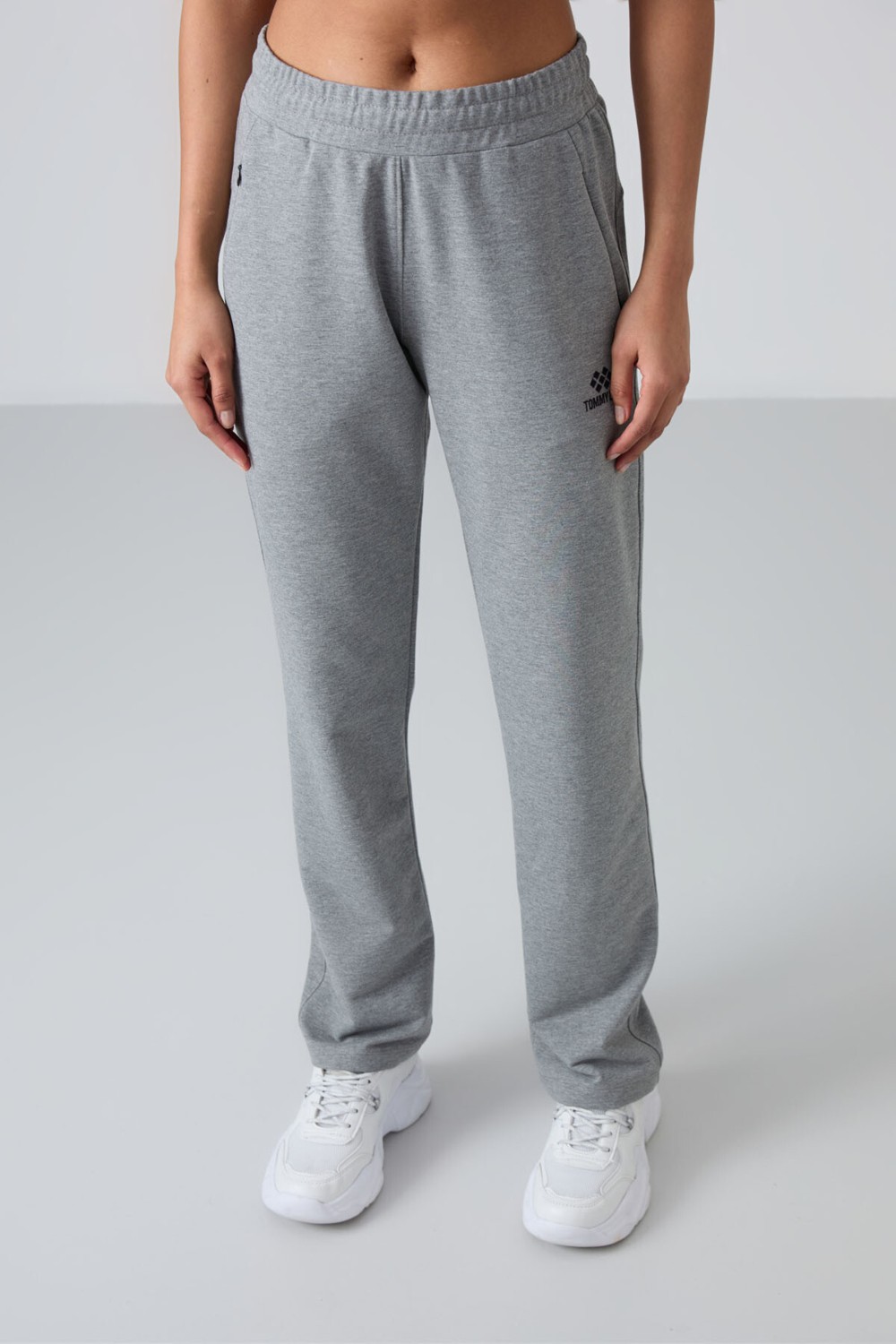Tommy Life Gri Melanj Gizli Fermuar Cepli Rahat Form Klasik Paça Kadın Eşofman Alt - 94148 görsel 8