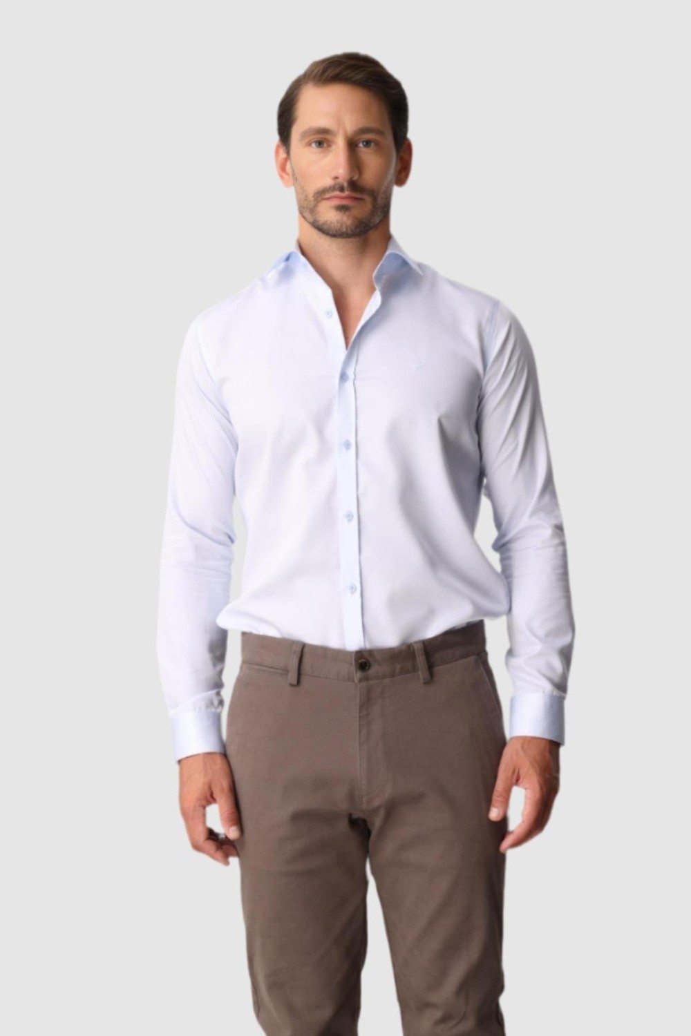 İGS Lacivert Slim Fit Dar Kalıp Klasik Yaka Düz Uzun Kollu Cepsiz %100 Pamuk Non Iron Ütü Istemeyen Gömlek