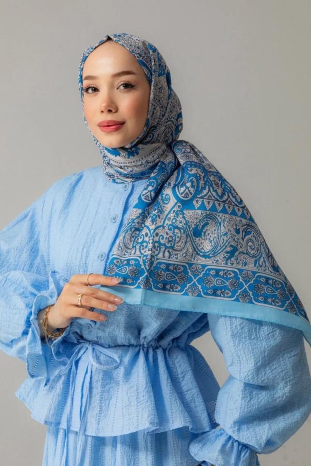 Mira İpek Retro Desenli Pamuk Şal Ebru Serisi Pembe Degrade PS51