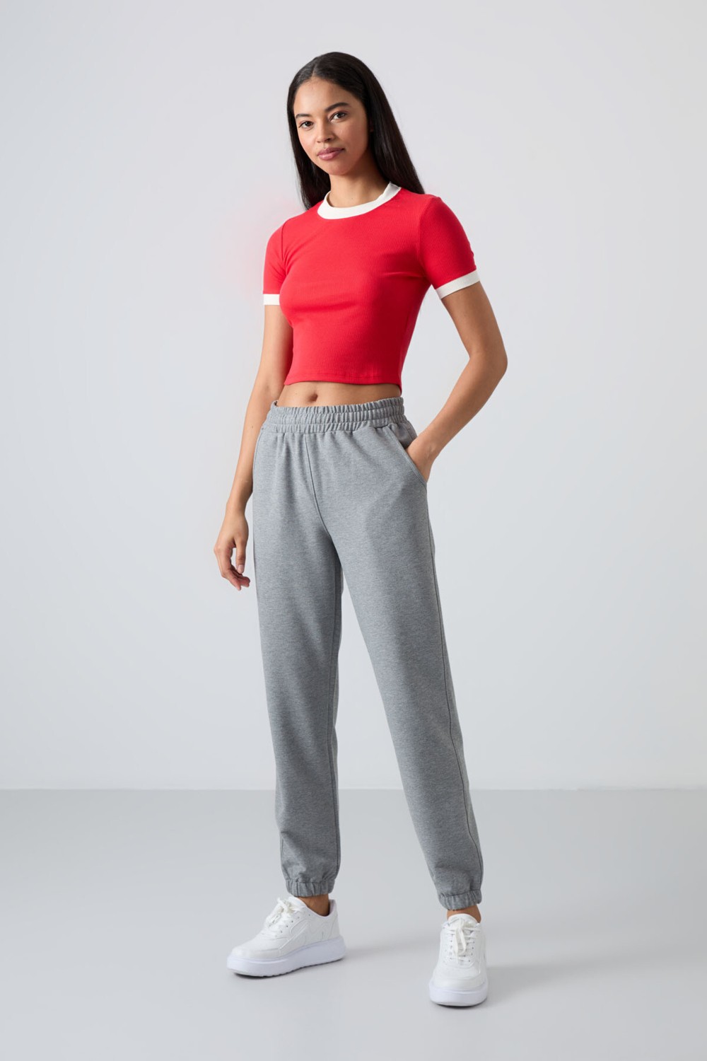 Tommy Life Siyah Cepli Yüksek Bel Rahat Form Lastik Paça Kadın Eşofman Alt - 94583 görsel 3