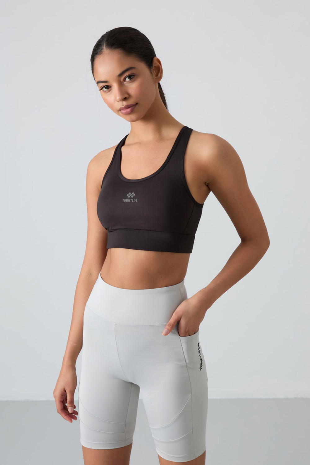 Tommy Life Slim Fit U Yaka 2li Paket Petrol-Antrasit Kadın Spor Büstiyer - 97121 görsel 5