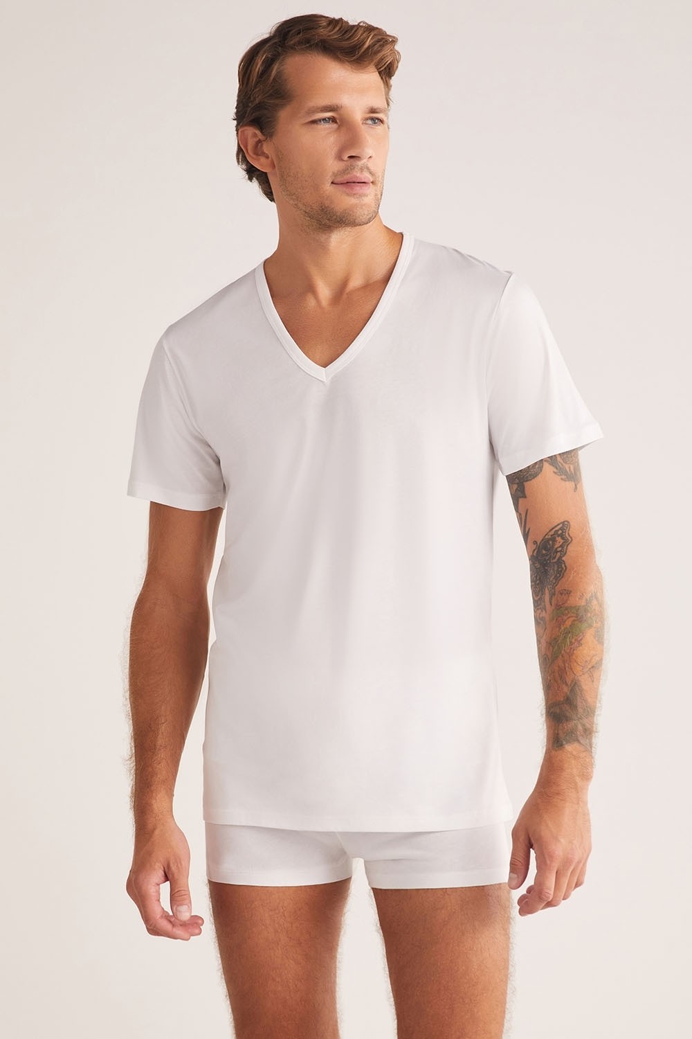 Kom Enrico Erkek V Yaka Kısa Kollu %100 Pamuk 2'li Tshirt Set