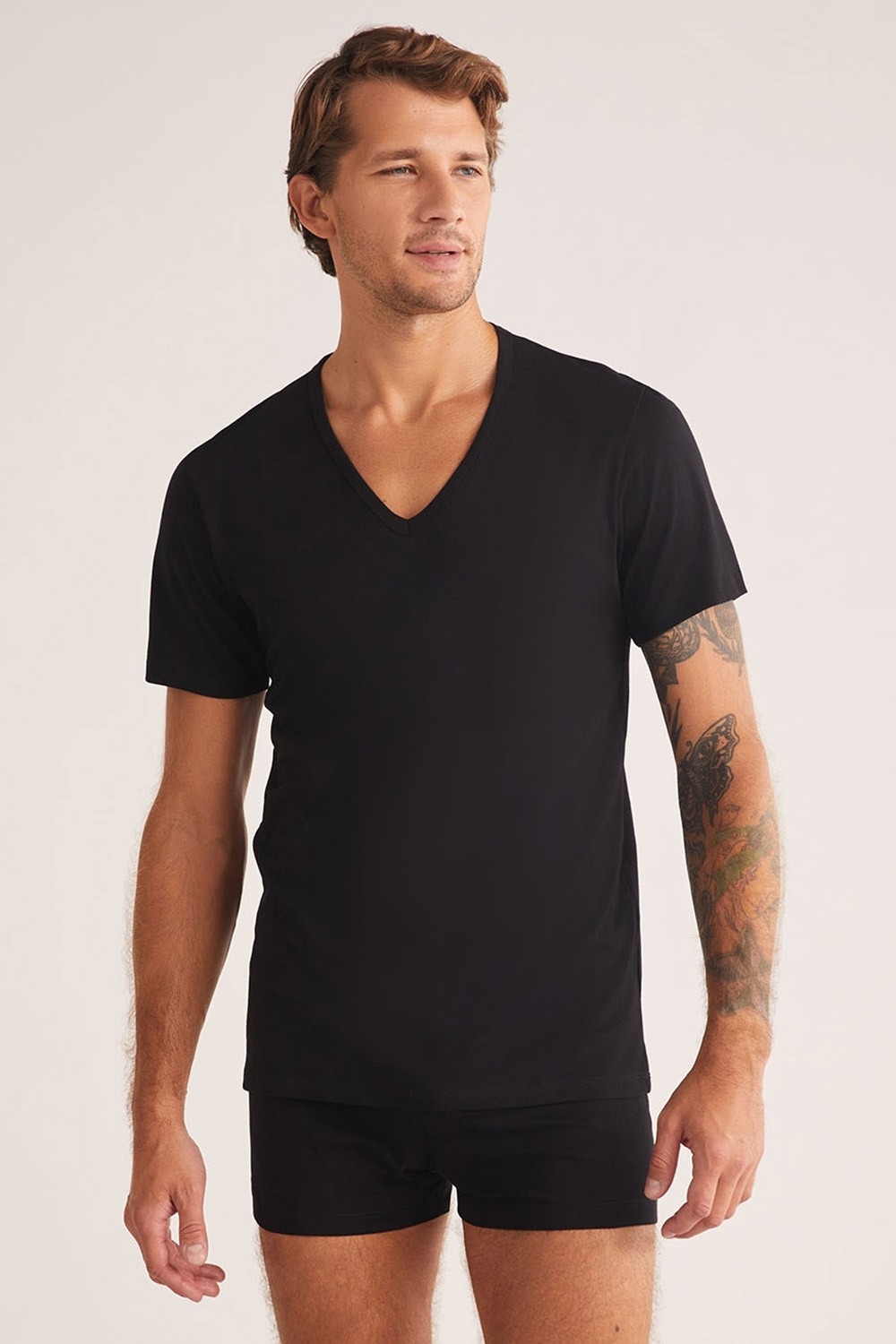 Kom Enrico Erkek V Yaka Kısa Kollu %100 Pamuk 2'li Tshirt Set görsel 4