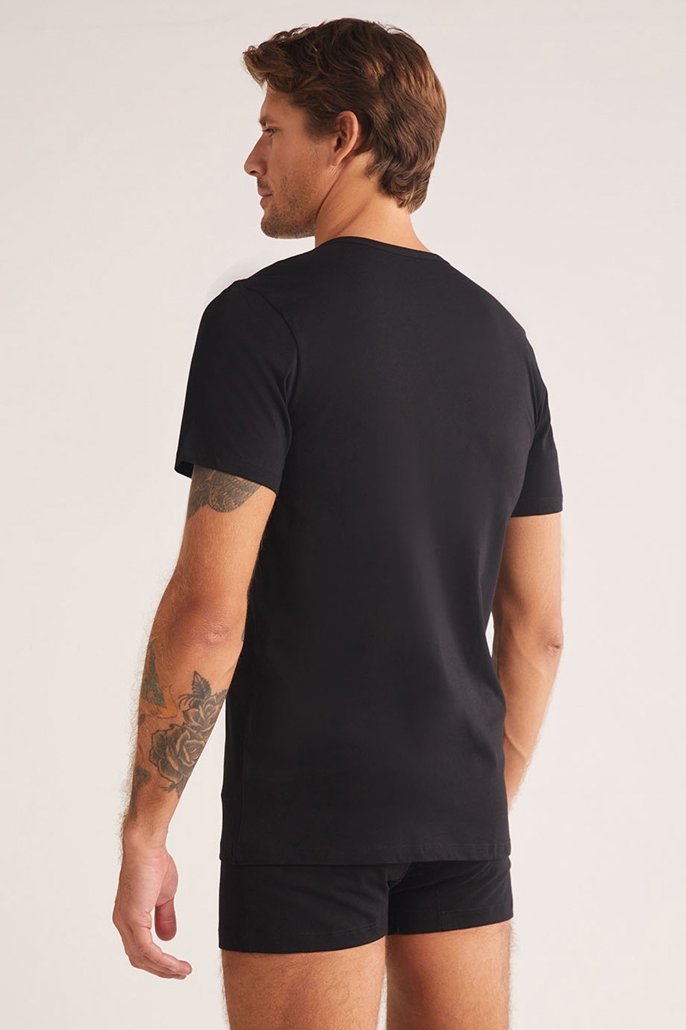 Kom Enrico Erkek V Yaka Kısa Kollu %100 Pamuk 2'li Tshirt Set görsel 5