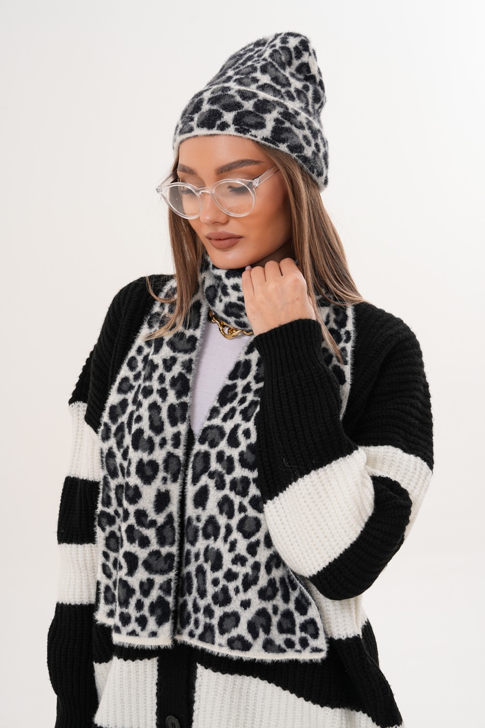 Ritagarcia Lüks Yumuşak Dokulu Leopar Atkı Bere Seti|kaliteli Triko Kombin