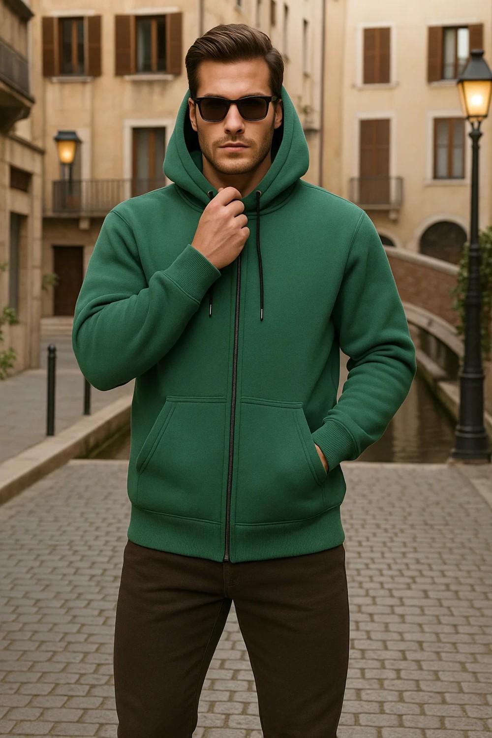 Damga Erkek Kışlık Kapsonlu Mavi Fermuarlı Oversize Sweat görsel 7