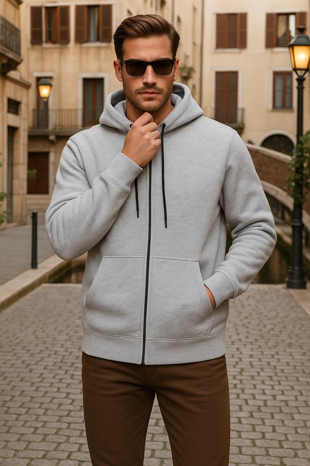 Damga Erkek Kışlık Kapsonlu Mavi Fermuarlı Oversize Sweat