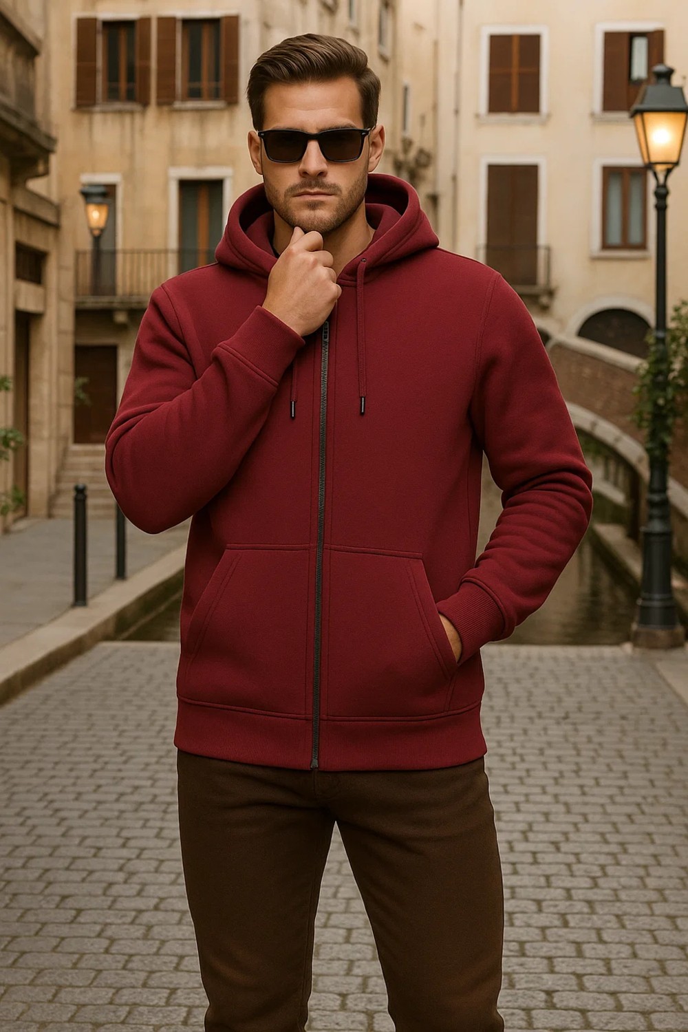 Damga Erkek Kışlık Kapsonlu Mavi Fermuarlı Oversize Sweat