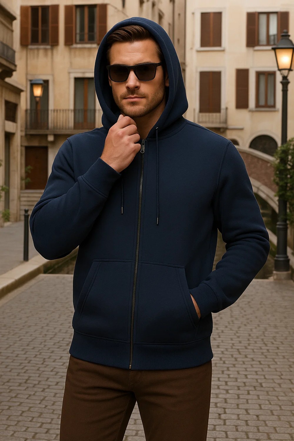 Damga Erkek Kışlık Kapsonlu Mavi Fermuarlı Oversize Sweat