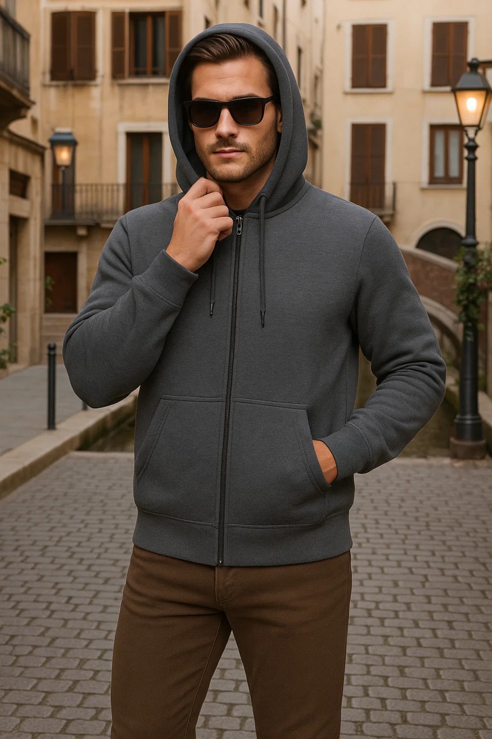 Damga Erkek Kışlık Kapsonlu Mavi Fermuarlı Oversize Sweat