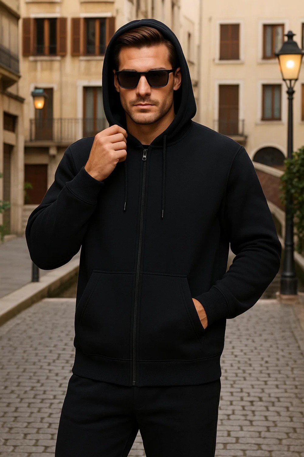 Damga Erkek Kışlık Kapsonlu Mavi Fermuarlı Oversize Sweat