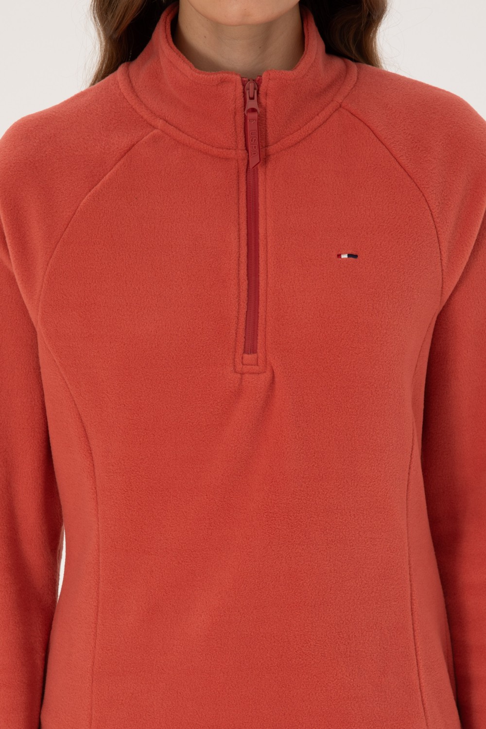 U.S. Polo Assn. Kadın Kiremit Fermuarlı Dik Yaka Polar Sweatshirt 50316714-VR026 görsel 6