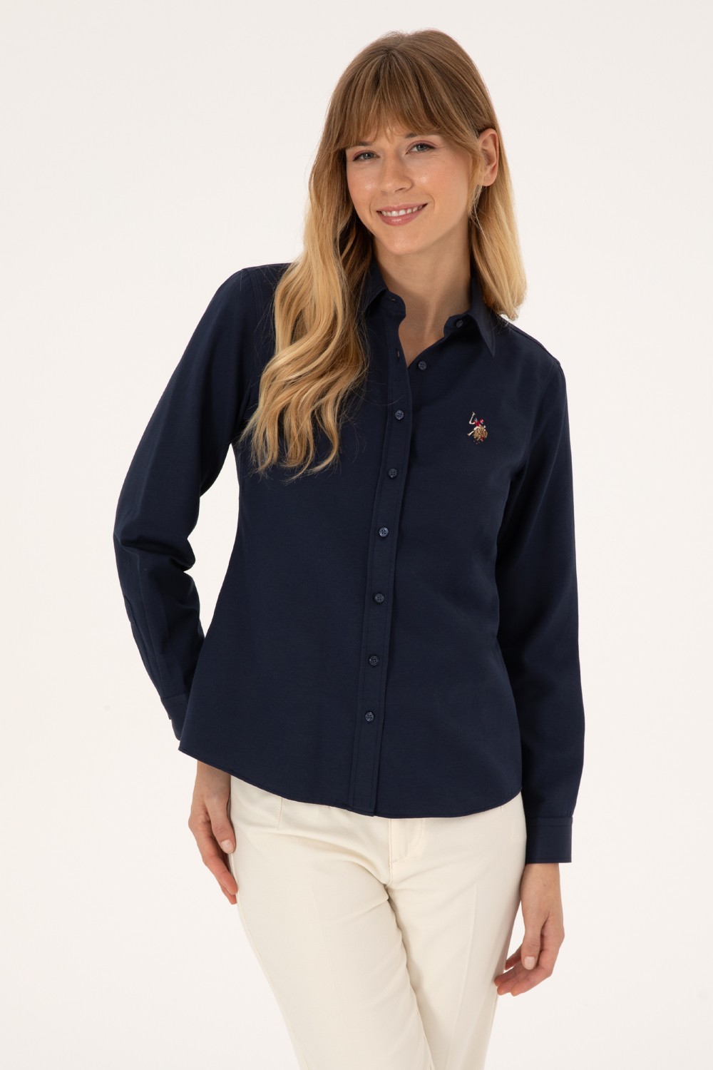 U.S. Polo Assn. Kadın Lacivert Uzun Kollu Basic Gömlek 50308043-VR033