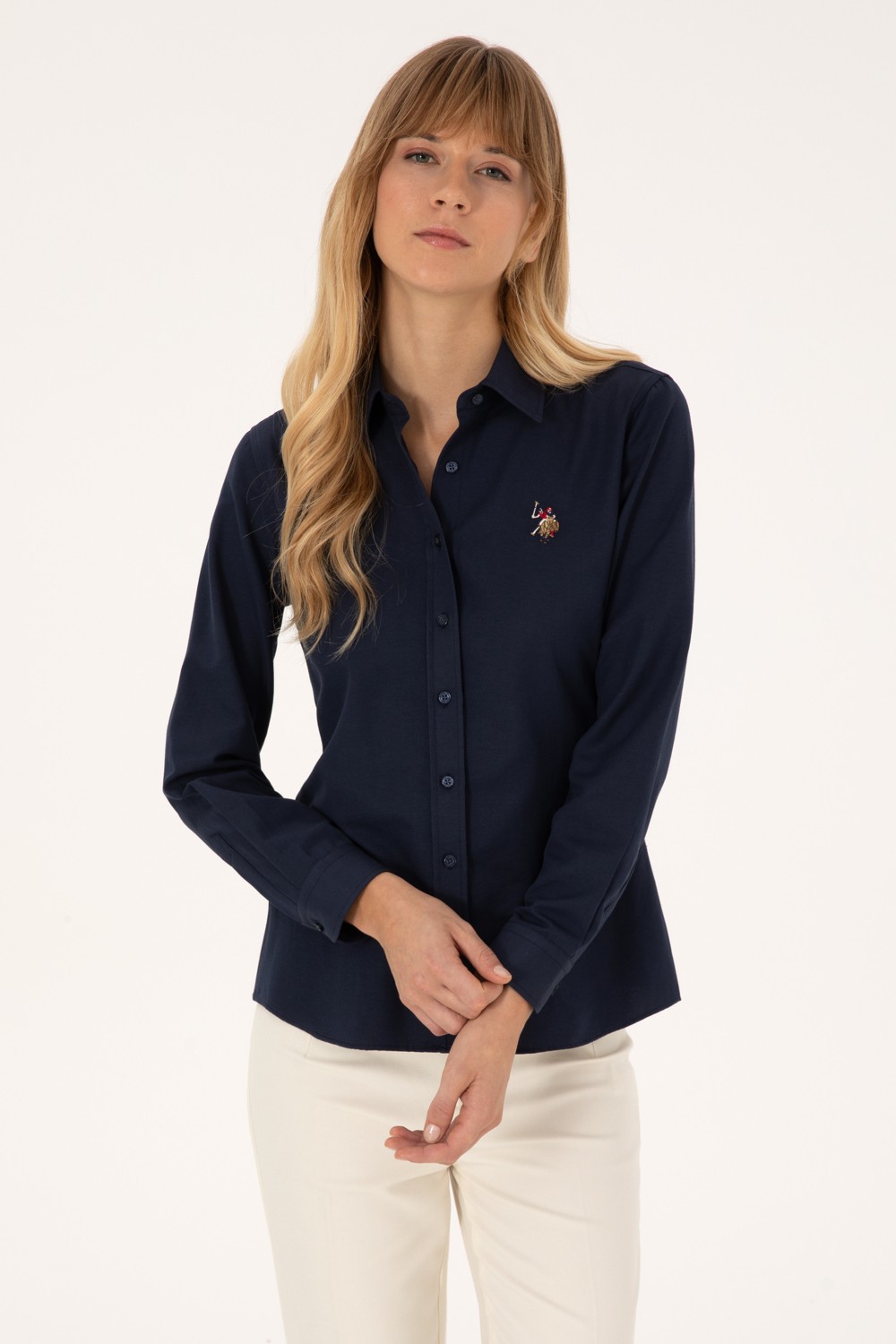 U.S. Polo Assn. Kadın Lacivert Uzun Kollu Basic Gömlek 50308043-VR033 görsel 3