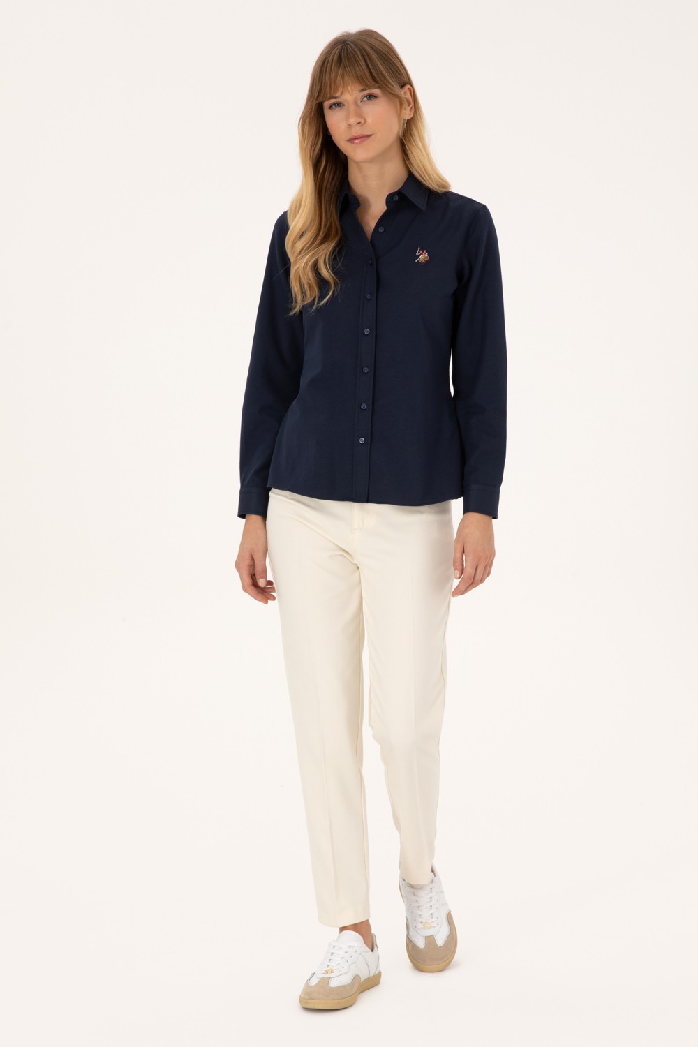 U.S. Polo Assn. Kadın Lacivert Uzun Kollu Basic Gömlek 50308043-VR033 görsel 4