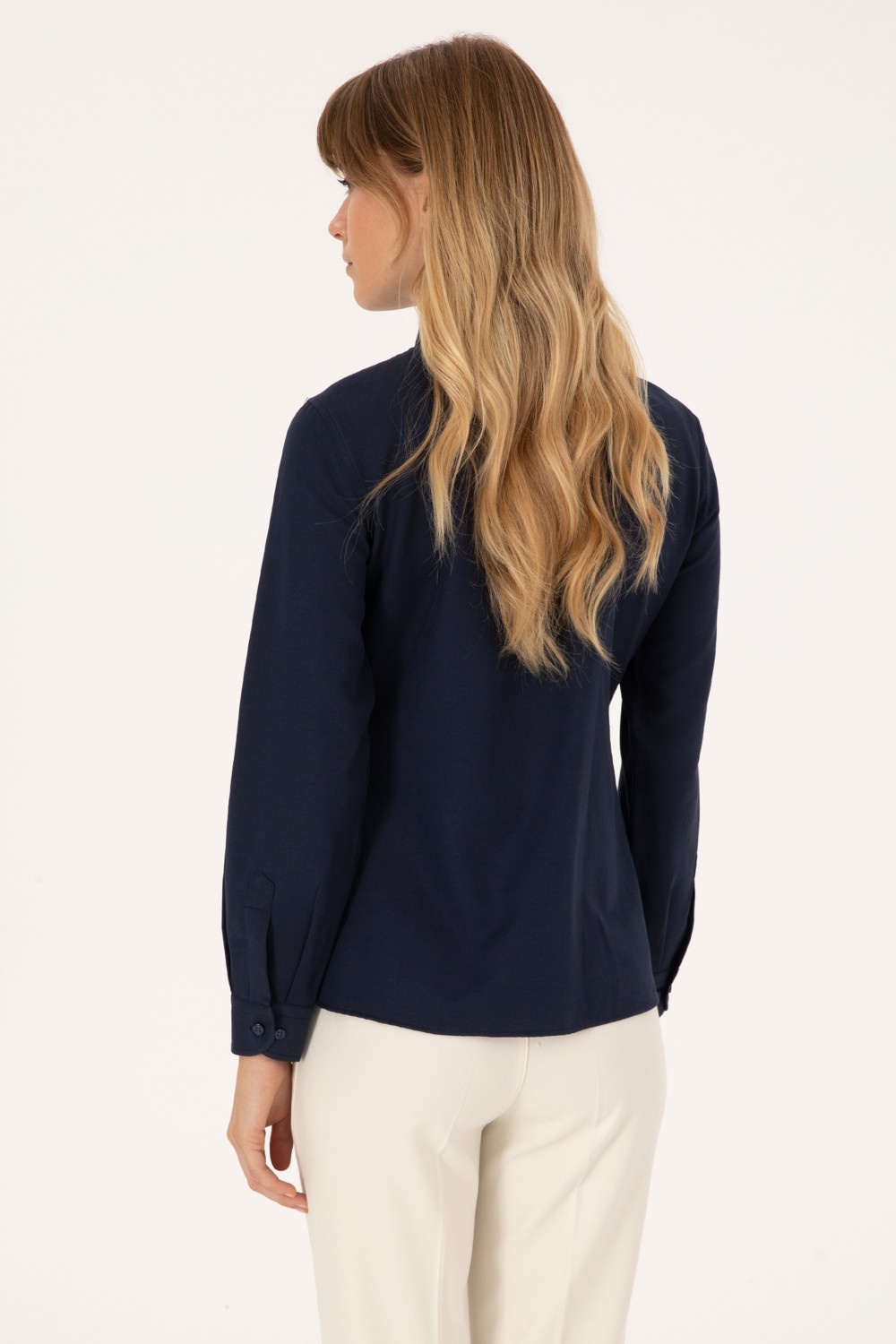 U.S. Polo Assn. Kadın Lacivert Uzun Kollu Basic Gömlek 50308043-VR033 görsel 5